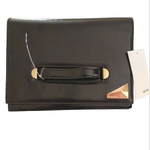 NWT Kensie Leather Clutch Hand Bag Purse w/ Gold Hardware, 2 Compartments + Tags